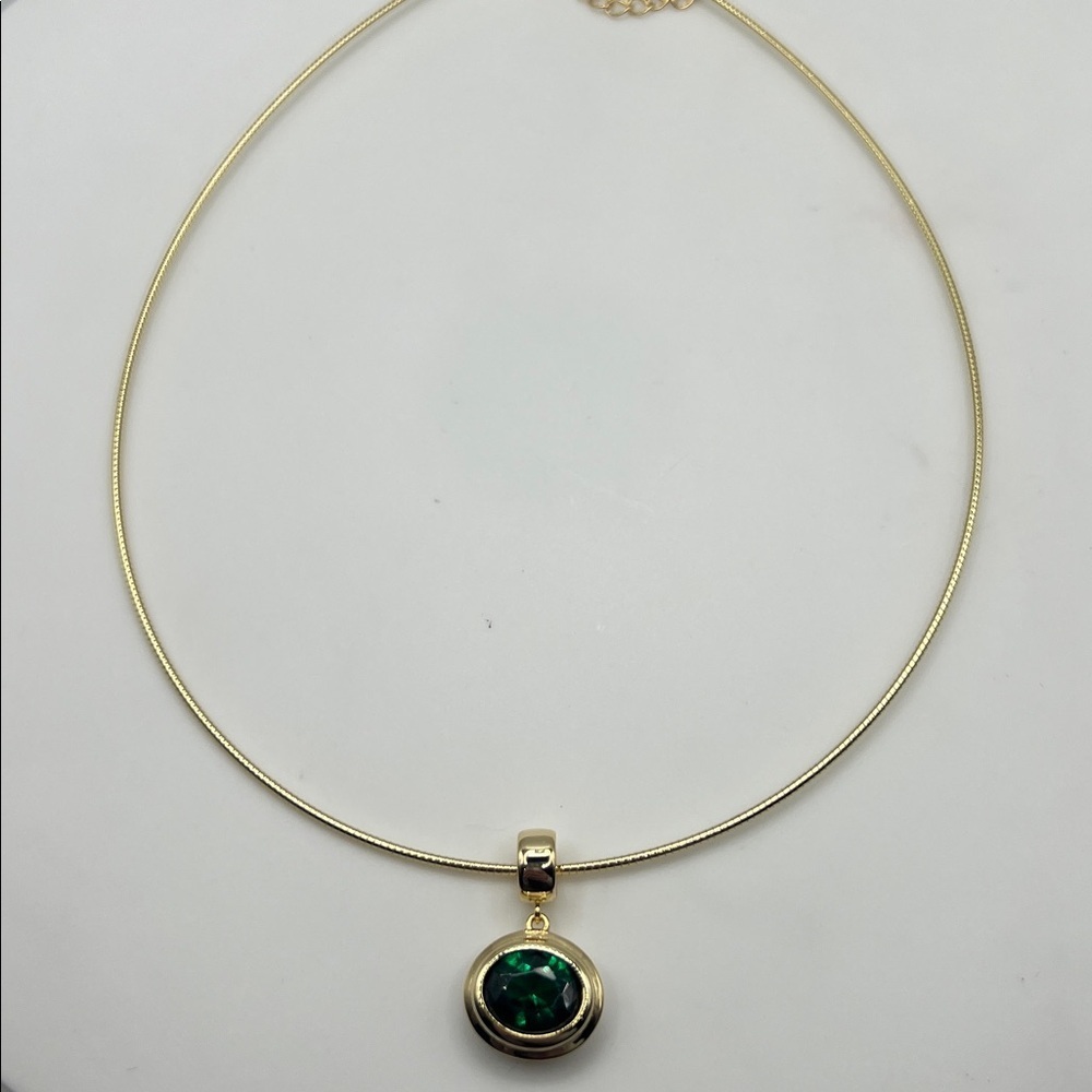 149. 14k Gold Plated over Stainless Steel Omega Necklace Emerald Stone 15”-18” - Picture 4 of 5